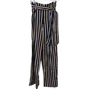 7 For All Mankind Wide Leg High Rise Navy & Gold Striped Paperbag Pants Med NWT